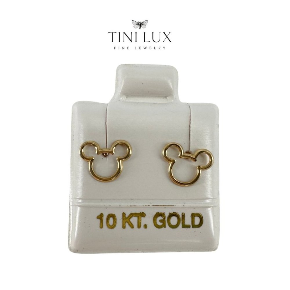 Disney Collection - Earrings Studs Yellow Gold 10K Screwback Mickey Silhouette